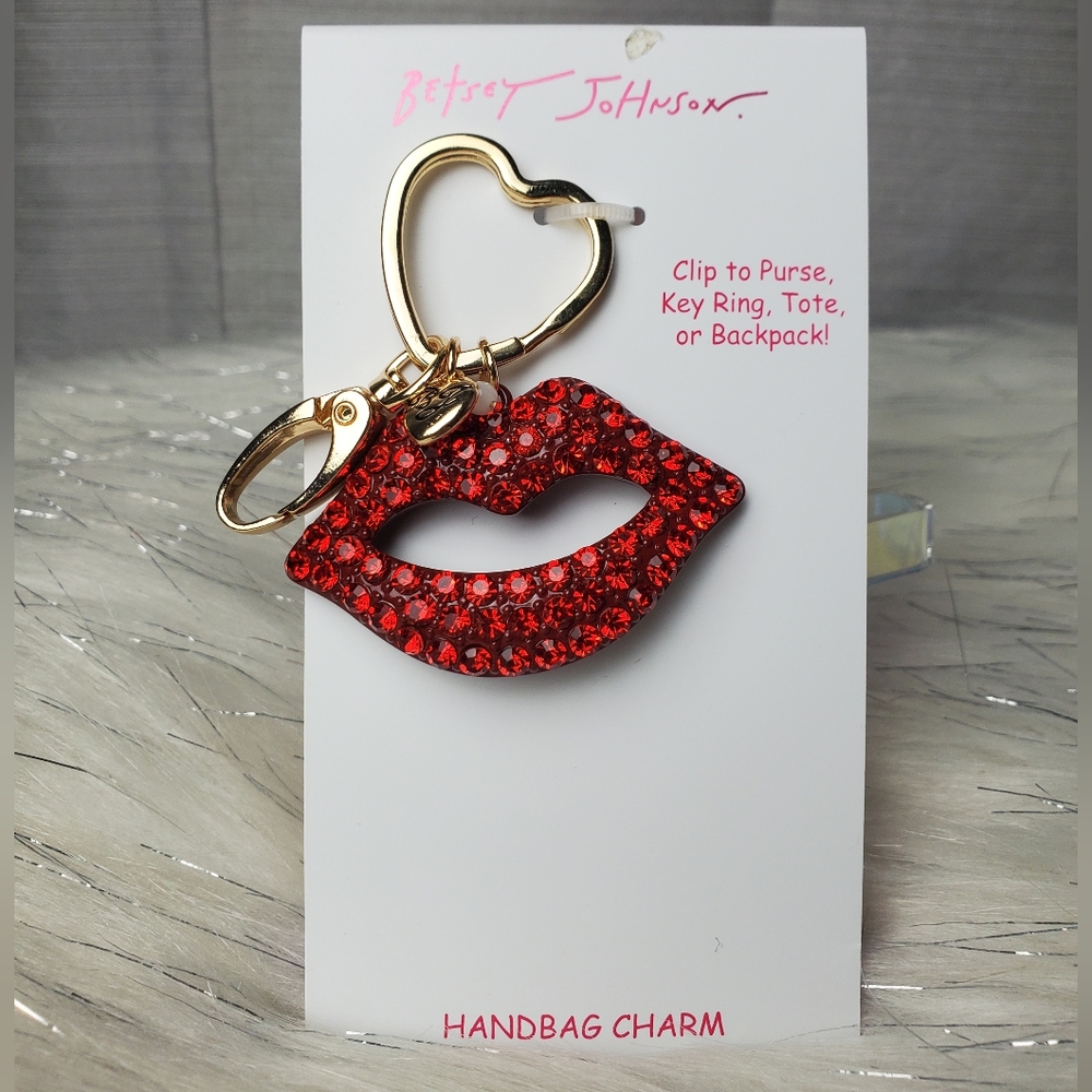 BETSEY JOHNSON red rhinestone lips handbag charm